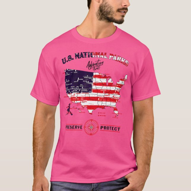 Camiseta Mapa de los 63 parques nacionales - Hikin norteame (Anverso)
