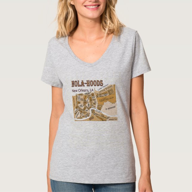 Camiseta Mapa de los barrios de Nueva Orleans, NOLA_HOODS (Anverso)