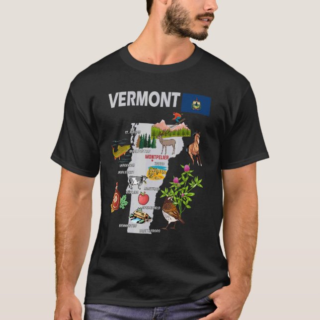 Camiseta Mapa de los monumentos del estado de Vermont (Anverso)