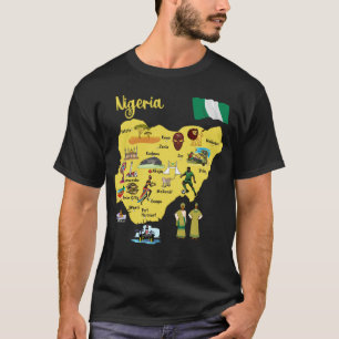 Camiseta Mapa de los símbolos de los monumentos de Nigeria