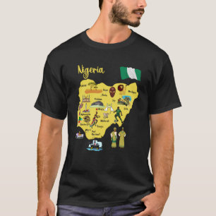 Camiseta Mapa de los símbolos de los monumentos de Nigeria