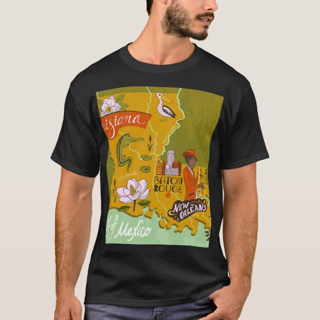 Camiseta Mapa de Luisiana ilustrado: aspectos más destacado (Anverso)