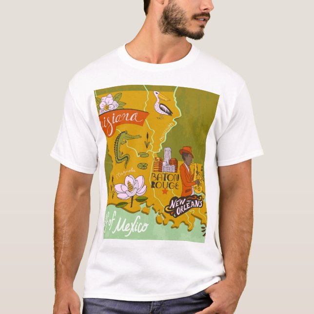 Camiseta Mapa de Luisiana ilustrado: aspectos más destacado (Anverso)