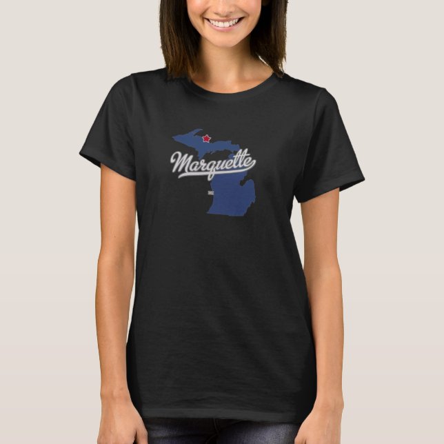 Camiseta Mapa de Marquette Michigan MI (Anverso)
