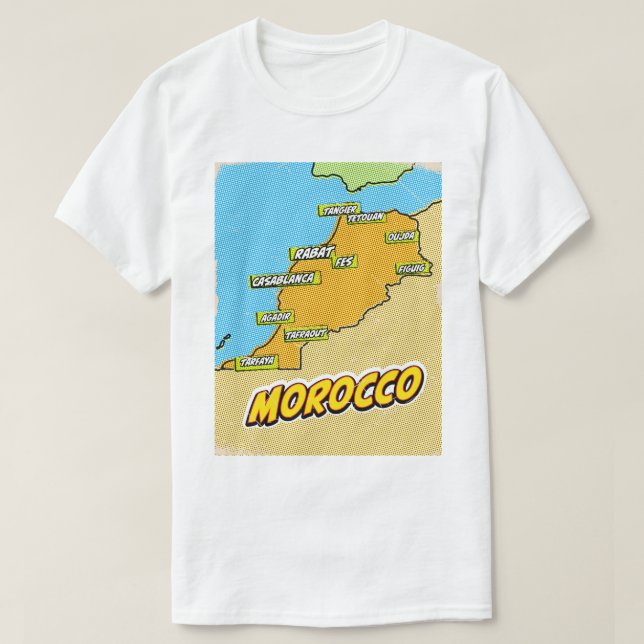 Camiseta Mapa de Marruecos ilustrado con arte pop (Diseño del anverso)