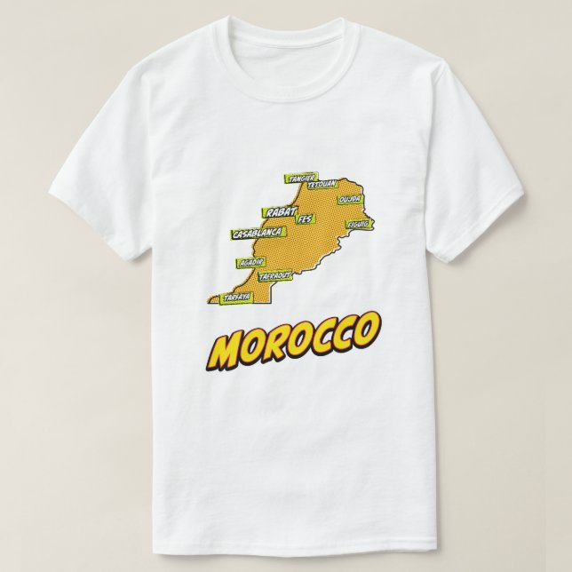 Camiseta Mapa de Marruecos ilustrado con arte pop (Diseño del anverso)
