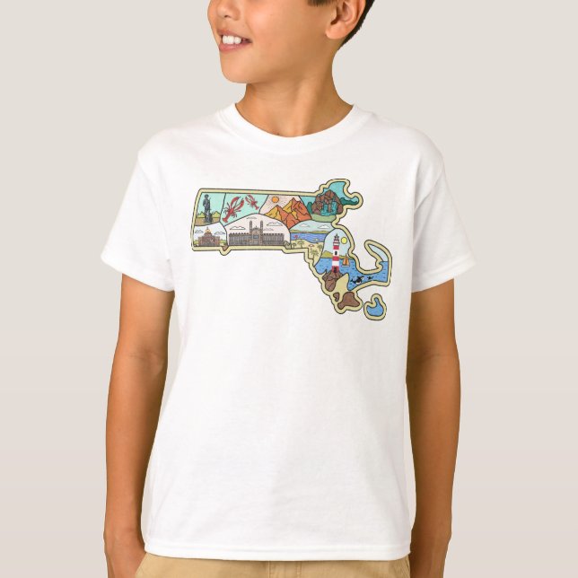 Camiseta Mapa de Massachusetts Boston Cape Cod Salem Souven (Anverso)
