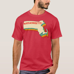 Camiseta Mapa de Massachusetts Esbozo del Estado Hogar Retr