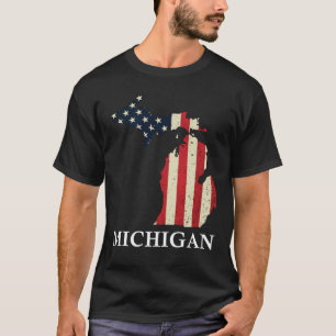 Camiseta Mapa De Michigan Estado Bandera Estadounidense 4 D