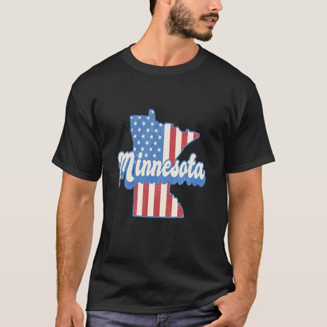 Camiseta Mapa De Minnesota Bandera Estadounidense 4 De Juli (Anverso)