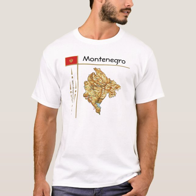 Camiseta Mapa de Montenegro + Bandera + Cargo Camisa-T (Anverso)