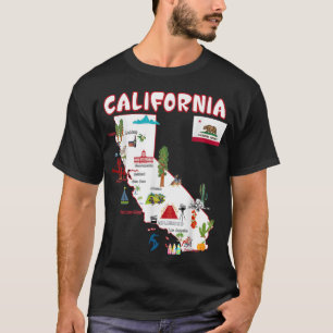 Camiseta Mapa de monumentos de California, principales ciud