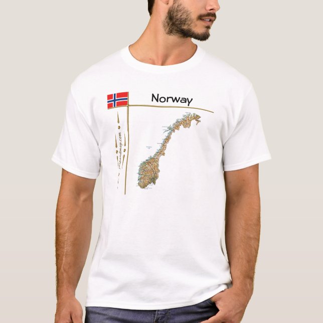 Camiseta Mapa de Noruega + Bandera + Título Camisa-T (Anverso)
