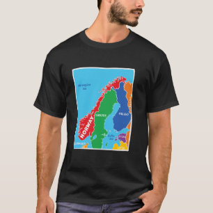 Camiseta Mapa de Noruega de color simplificado con vecino