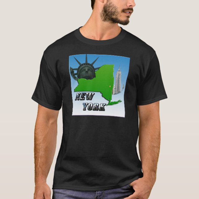 Camiseta Mapa de Nueva York, estatua de la libertad, monume (Anverso)