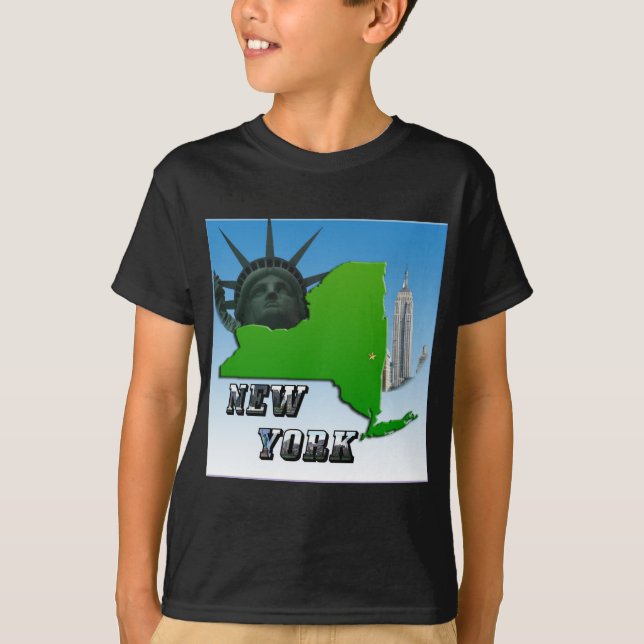 Camiseta Mapa de Nueva York, estatua de la libertad, monume (Anverso)