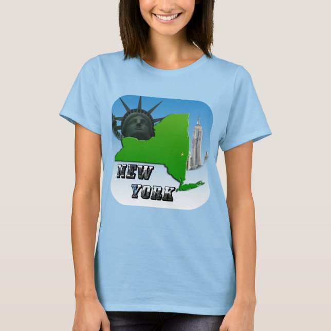 Camiseta Mapa de Nueva York, Estatua de la Libertad, Monume (Anverso)