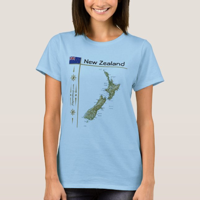 Camiseta Mapa de Nueva Zelanda + Bandera + Título (Anverso)