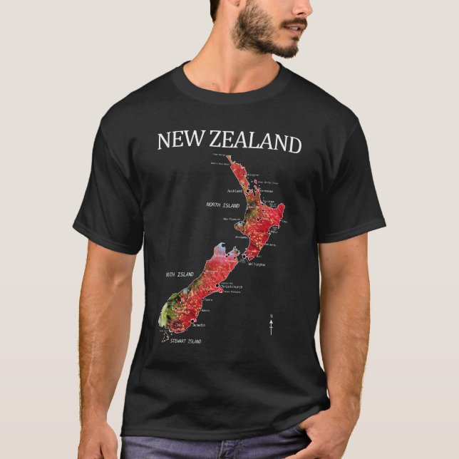 CAMISETA MAPA DE NUEVA ZELANDIA KIWI POHUTUKAWA (Anverso)