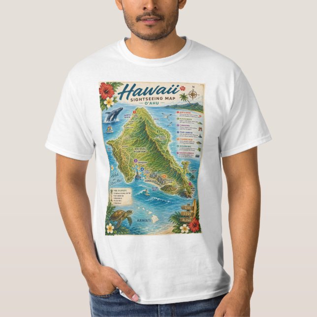 Camiseta Mapa de Oahu Hawaii (Anverso)