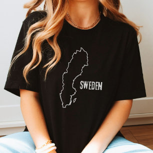 Camiseta Mapa de país de Suecia Línea de frontera Forma de 