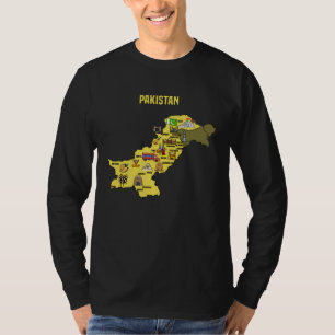 Camiseta mapa de Pakistán símbolos pakistaníes cultura y ti