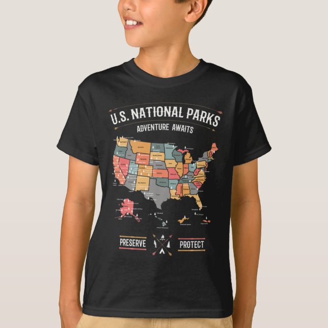 Camiseta Mapa de Parques Nacionales de EE. UU. Preservar Pr (Anverso)