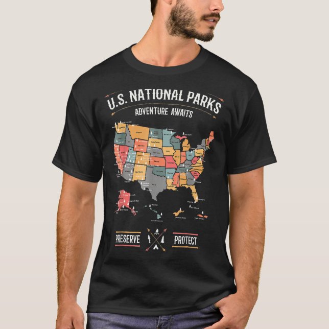 Camiseta Mapa de Parques Nacionales de EE.UU. Preservar Pro (Anverso)