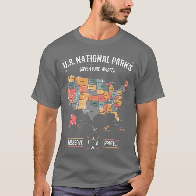 Camiseta Mapa de Parques Nacionales de Estados Unidos Prese (Anverso)