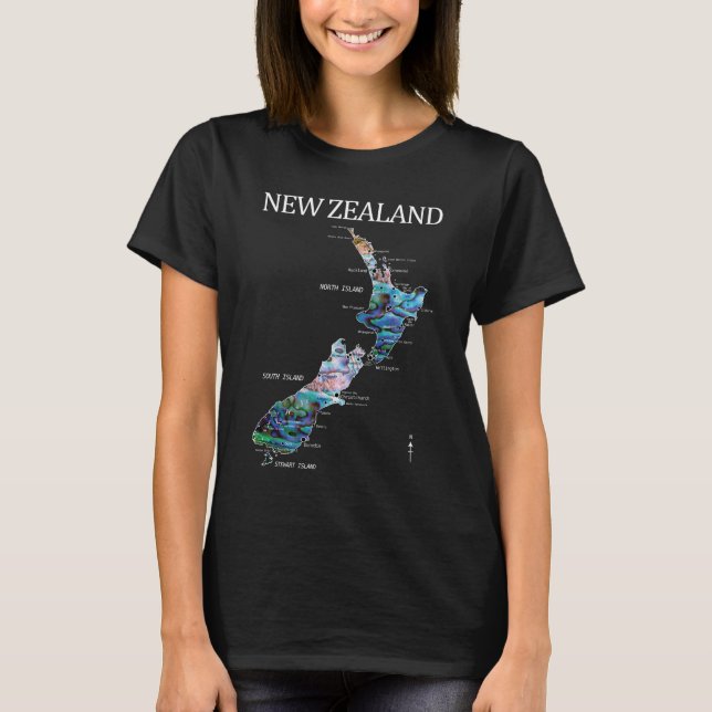 CAMISETA MAPA DE PAUA DE NUEVA ZELANDIA DETALLADO (Anverso)