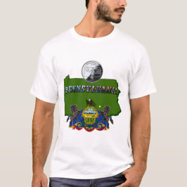 Camiseta Mapa de Pennsylvania, cuarto, bandera y texto de i