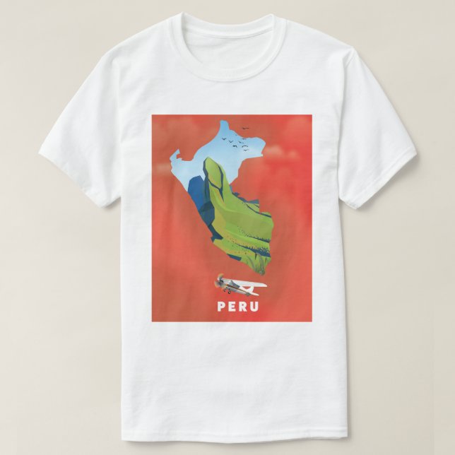 Camiseta Mapa de Perú Afiche de viaje ilustrado (Diseño del anverso)