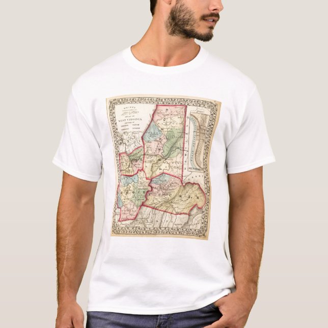 Camiseta Mapa de Preston, Taylor, Barbour, condados de (Anverso)