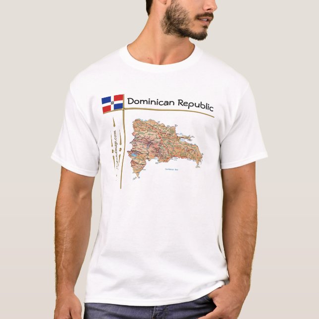 Camiseta Mapa de República Dominicana + Bandera + Título ca (Anverso)