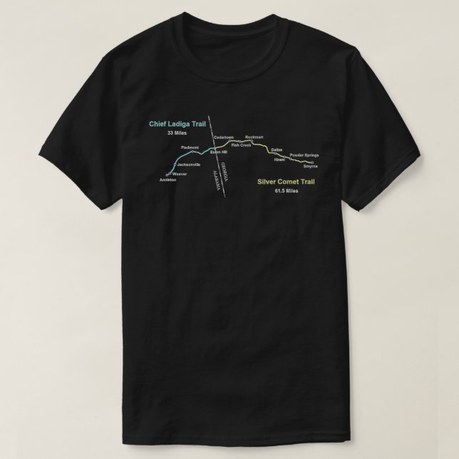 Camiseta Mapa de ruta del sendero Ladiga, jefe de cometa pl (Diseño del anverso)