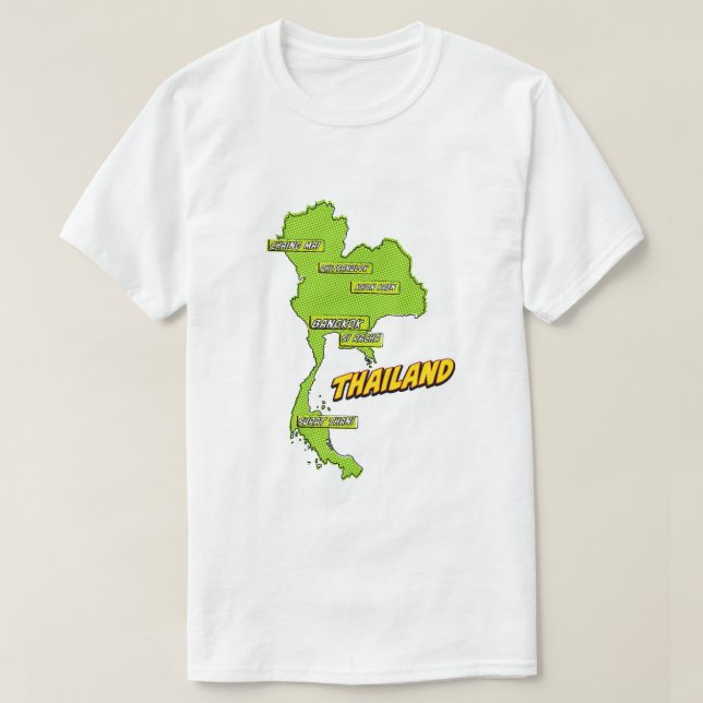 Camiseta Mapa de Tailandia ilustrado con arte pop (Diseño del anverso)