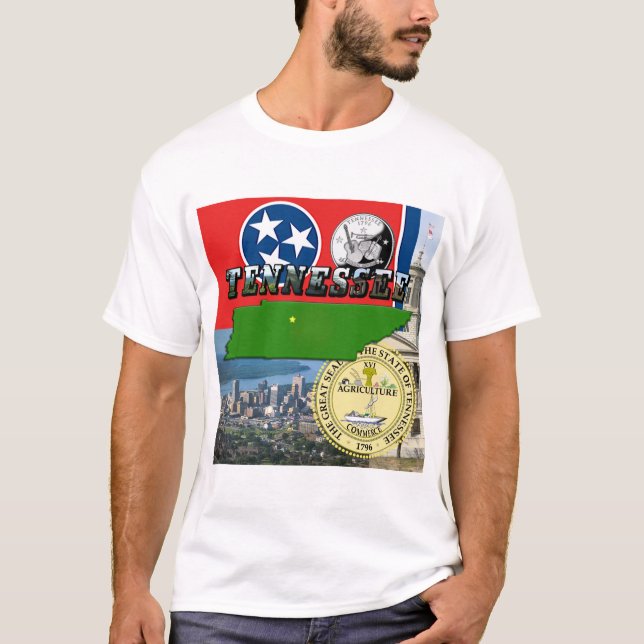 Camiseta Mapa de Tennessee, Bandera, Sello de Estado e imág (Anverso)