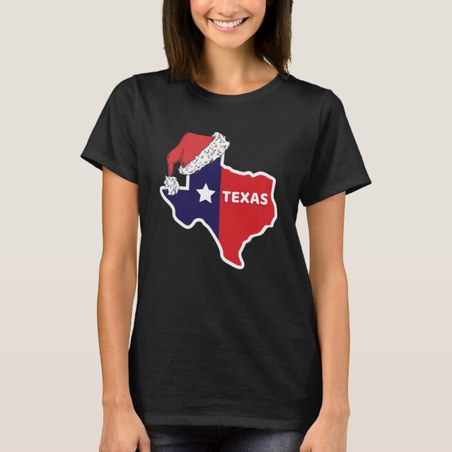 Camiseta Mapa de Texas con Navidades de Santa Hat (Anverso)