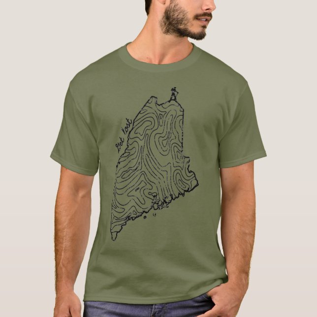 Camiseta Mapa de Topo de Senderismo de Maine (Anverso)