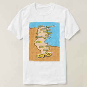 Camiseta Mapa de Túnez ilustrado con arte pop