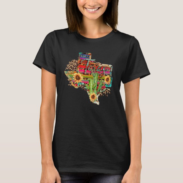 Camiseta Mapa de TX Girasol de Leopardo Azteca Occidental C (Anverso)