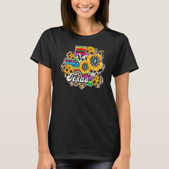 Camiseta Mapa de TX Occidental Leopardo Sunflower Serape Tu (Anverso)