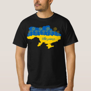 Camiseta Mapa de Ucrania con girasol y bandera ucraniana