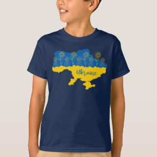 Camiseta Mapa de Ucrania con girasol y bandera ucraniana