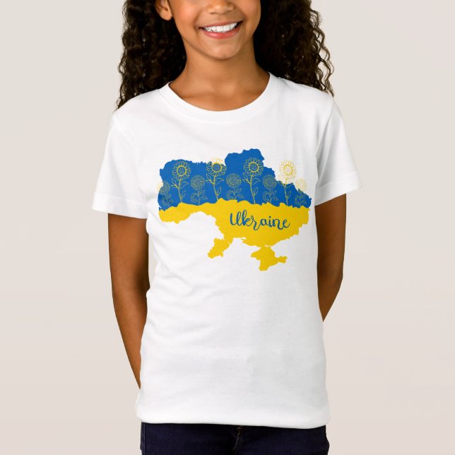 Camiseta Mapa de Ucrania con girasol y bandera ucraniana (Anverso)