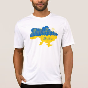 Camiseta Mapa de Ucrania con girasol y bandera ucraniana