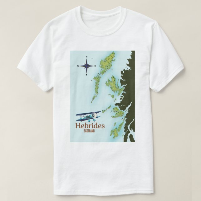 Camiseta Mapa de viaje de Hébridas Escocia. (Diseño del anverso)