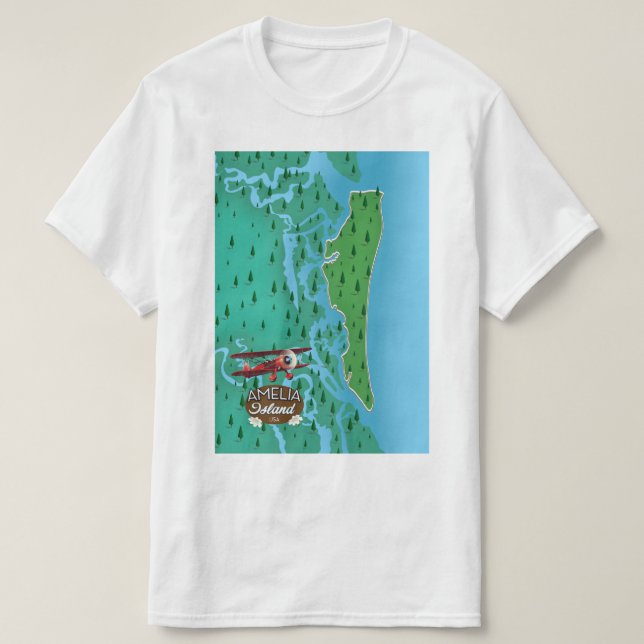 Camiseta Mapa de viaje de la isla Amelia Florida. (Diseño del anverso)
