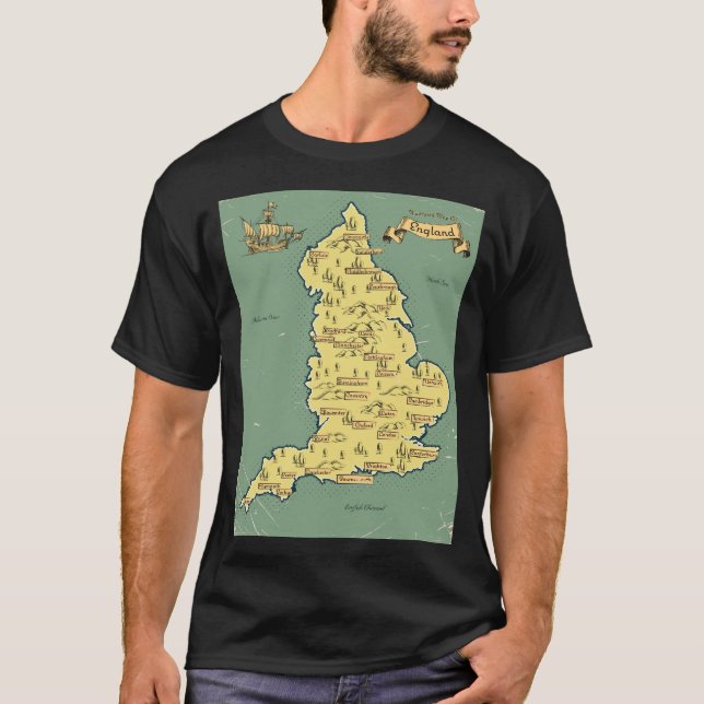 Camiseta Mapa de viaje ilustrado de Inglaterra (Anverso)