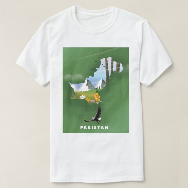 Camiseta Mapa de viaje ilustrado de Pakistán. (Diseño del anverso)